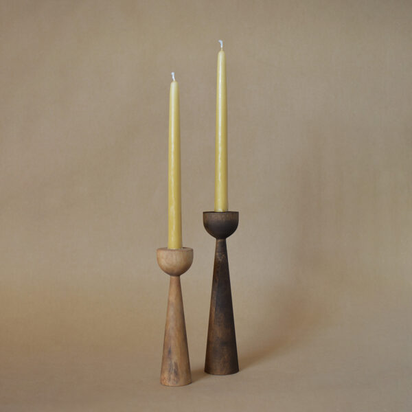 Turned wood candleholders